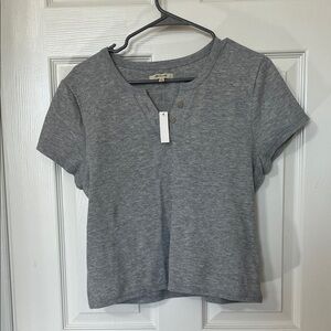Madewell Heather Gray Ribbed Short-Sleeve Crop Henley